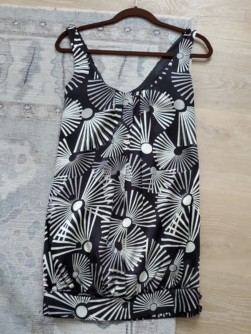 Arden B. Silk Geometric Fan Sleeveless Pocket Bubble Dress SzXS